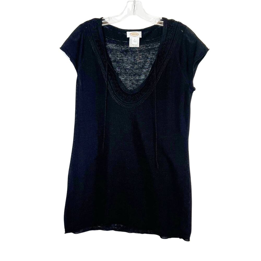 Talbots Cap Sleeve Linen Blend Pullover Top Black Womens Small Semi Sheer
